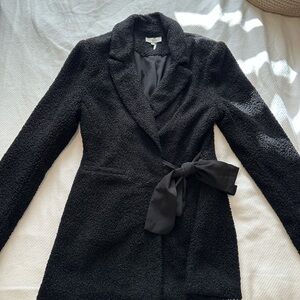Boutique Chic Black Textured Blazer with Bow
